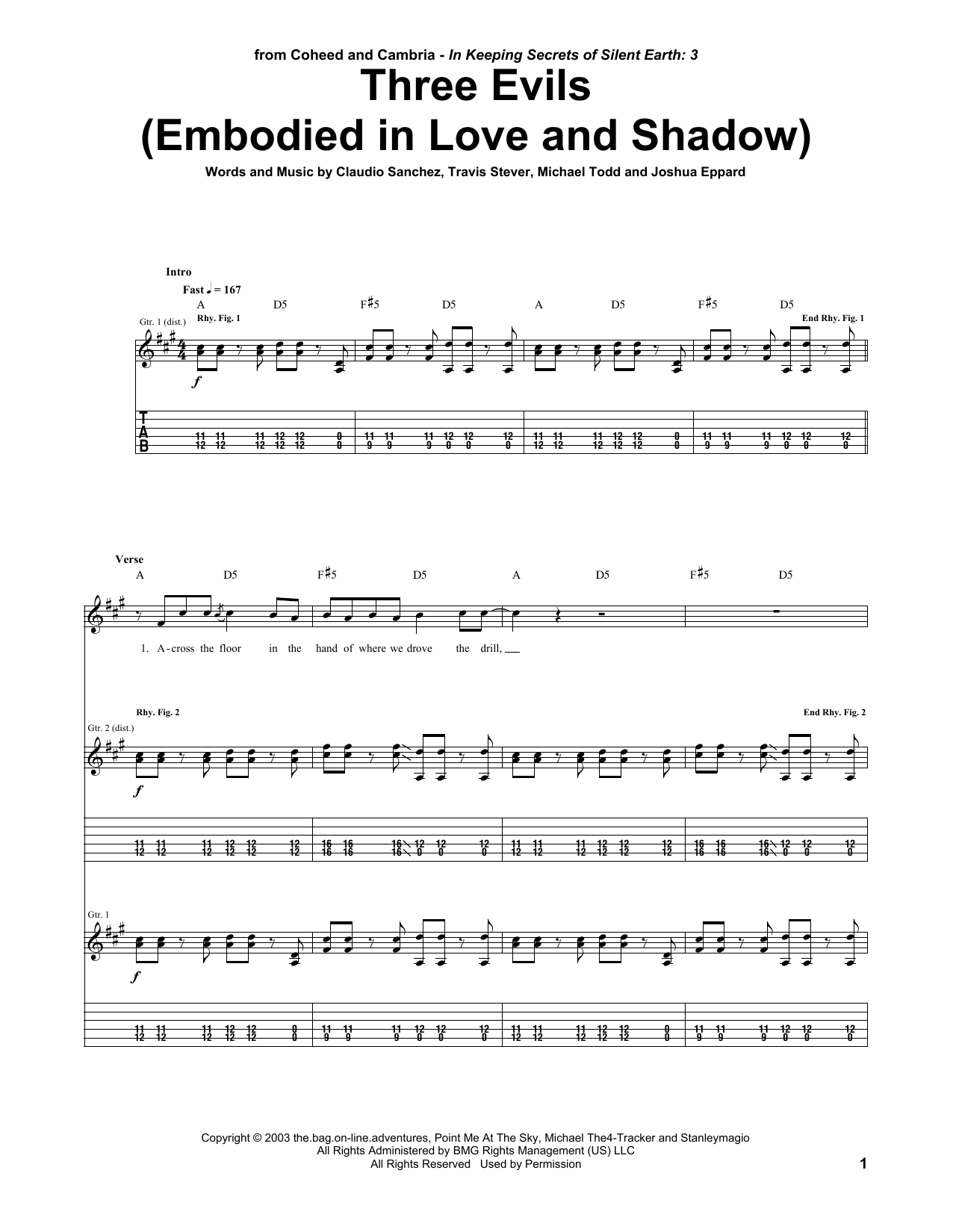 Learn to play Coheed And Cambria Three Evils (Embodied In Love And Shadow) sheet music for Guitar Tab in minutes. Price: 7.8900$ Coheed And Cambria Three Evils (Embodied In Love And Shadow) sheet music notes and chords arranged for Guitar Tab