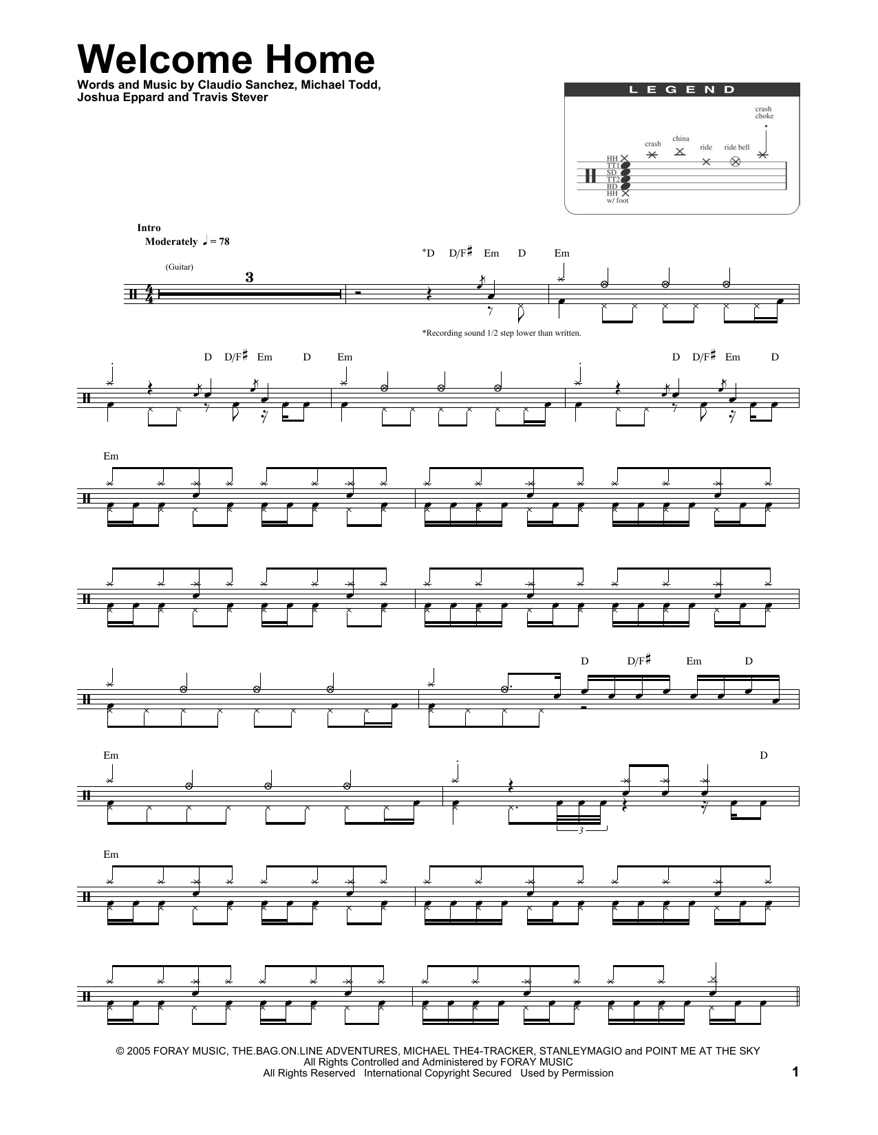 Coheed And Cambria Welcome Home sheet music notes and chords. Download Printable PDF.