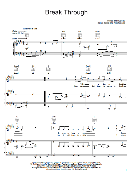 Colbie Caillat Break Through sheet music notes and chords arranged for Piano, Vocal & Guitar Chords (Right-Hand Melody)