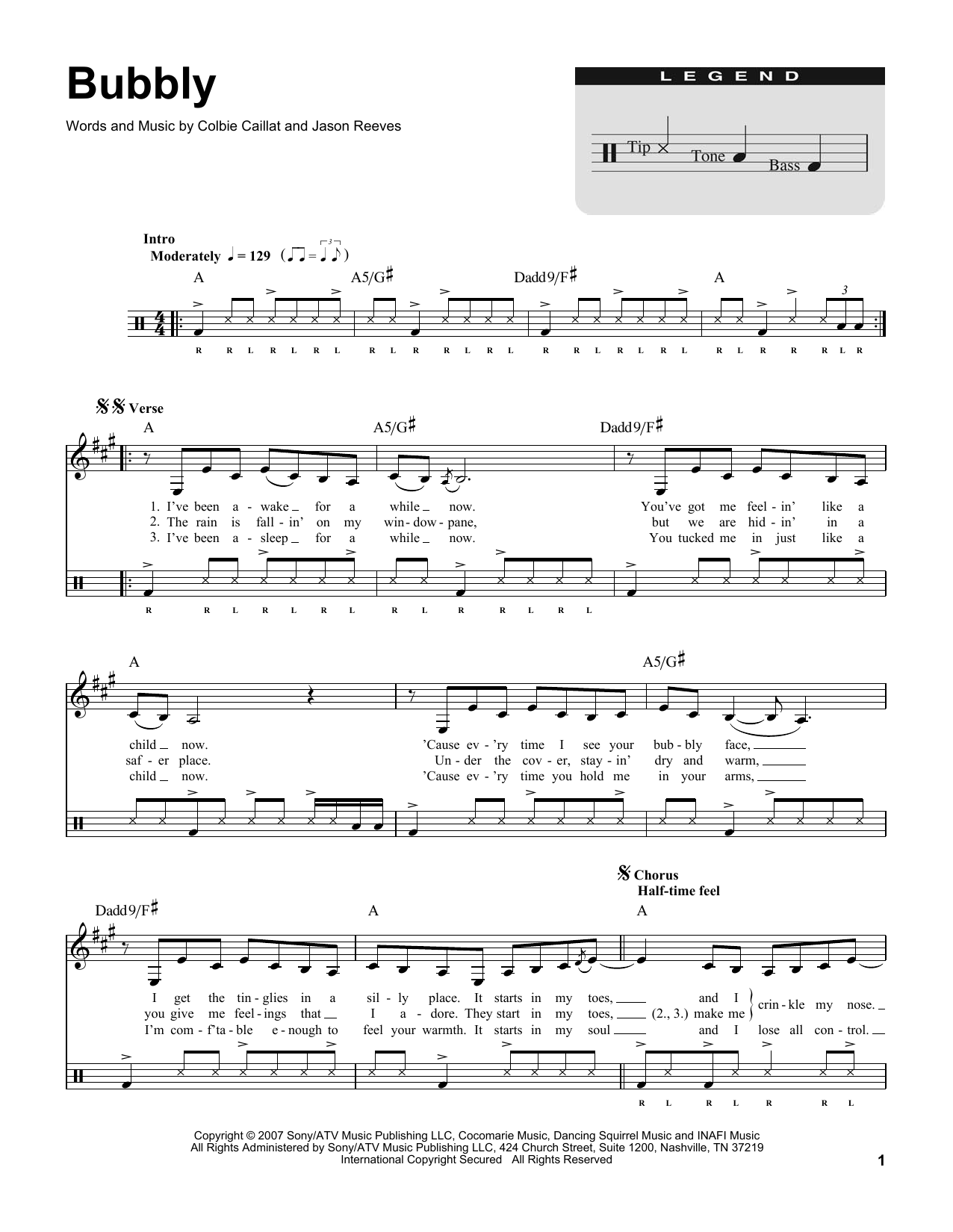 Colbie Caillat Bubbly sheet music notes and chords. Download Printable PDF.