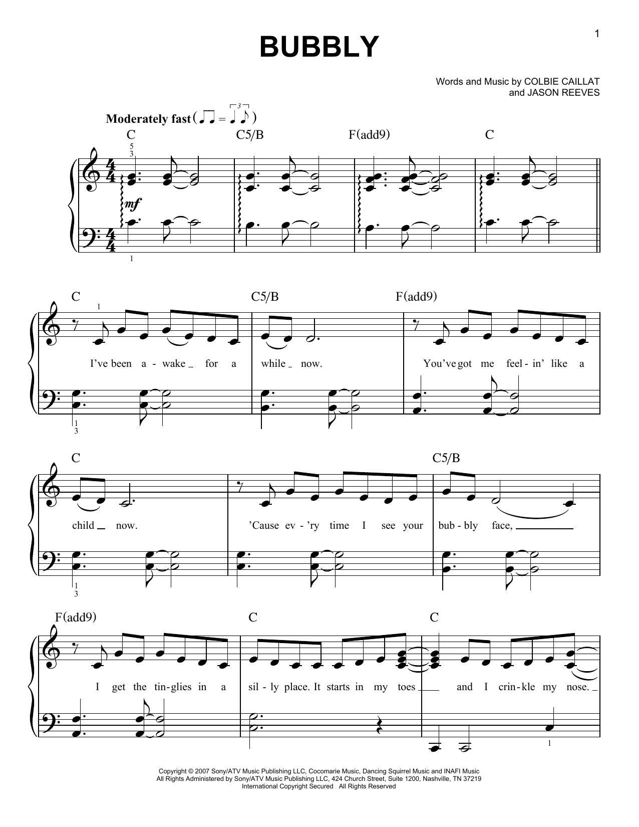 Colbie Caillat Bubbly sheet music notes and chords. Download Printable PDF.