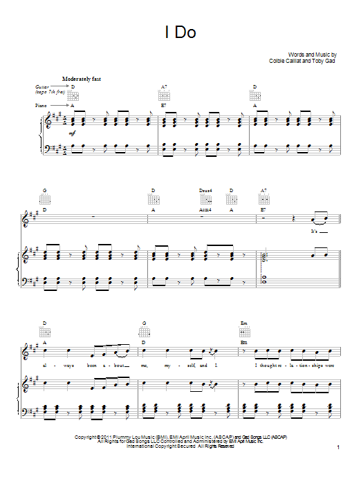 Colbie Caillat I Do sheet music notes and chords. Download Printable PDF.