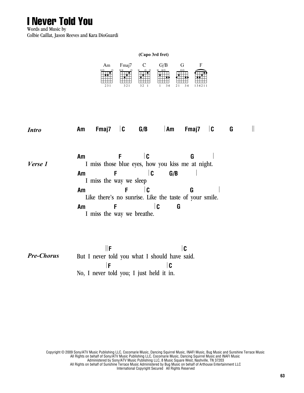 Colbie Caillat I Never Told You sheet music notes and chords. Download Printable PDF.