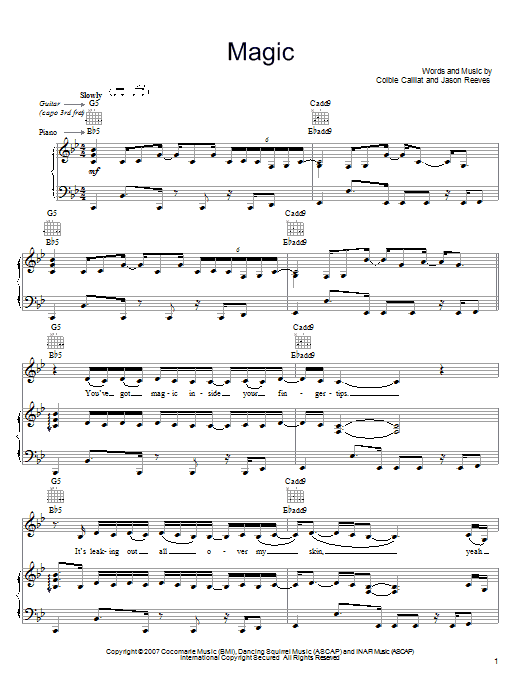 Learn to play Colbie Caillat Magic sheet music for Guitar Tab in minutes. Price: 7.8900$ Colbie Caillat Magic sheet music notes and chords arranged for Guitar Tab