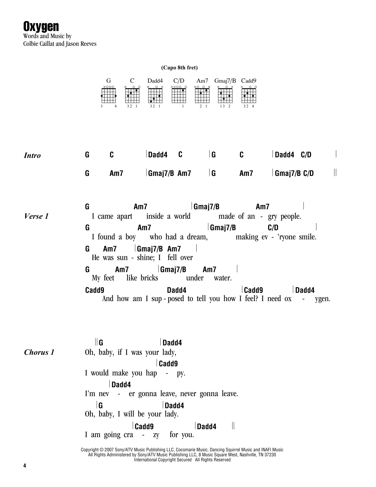 Colbie Caillat Oxygen sheet music notes and chords. Download Printable PDF.