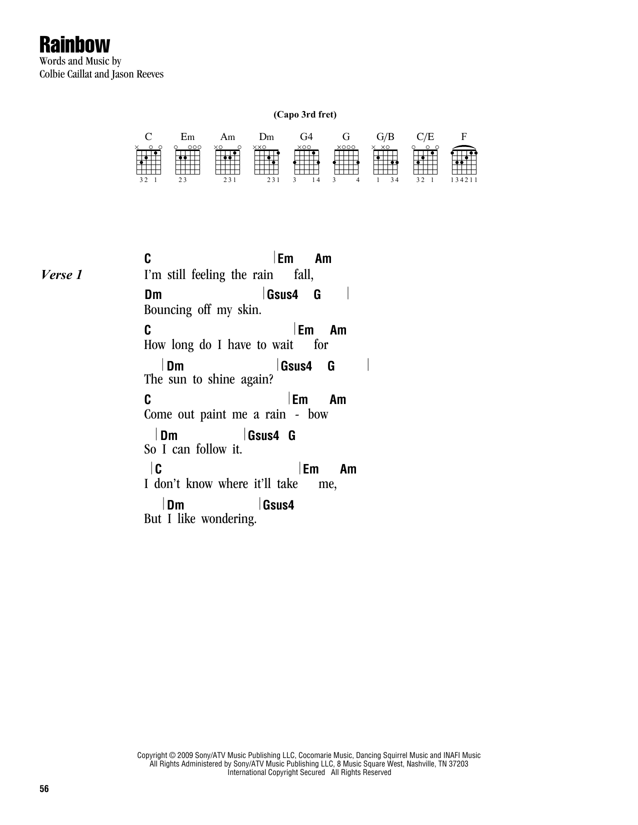 Colbie Caillat Rainbow sheet music notes and chords. Download Printable PDF.