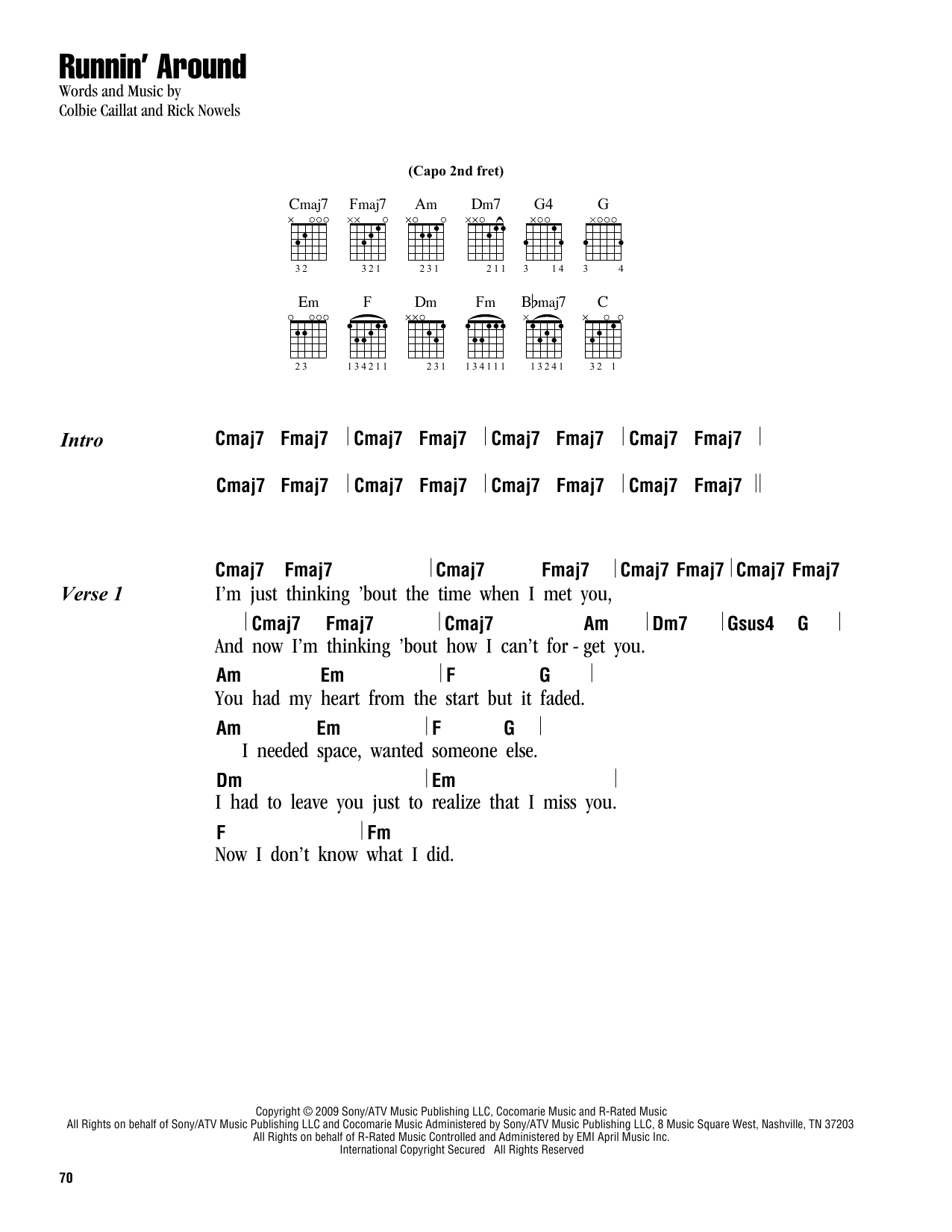 Colbie Caillat Runnin' Around sheet music notes and chords. Download Printable PDF.