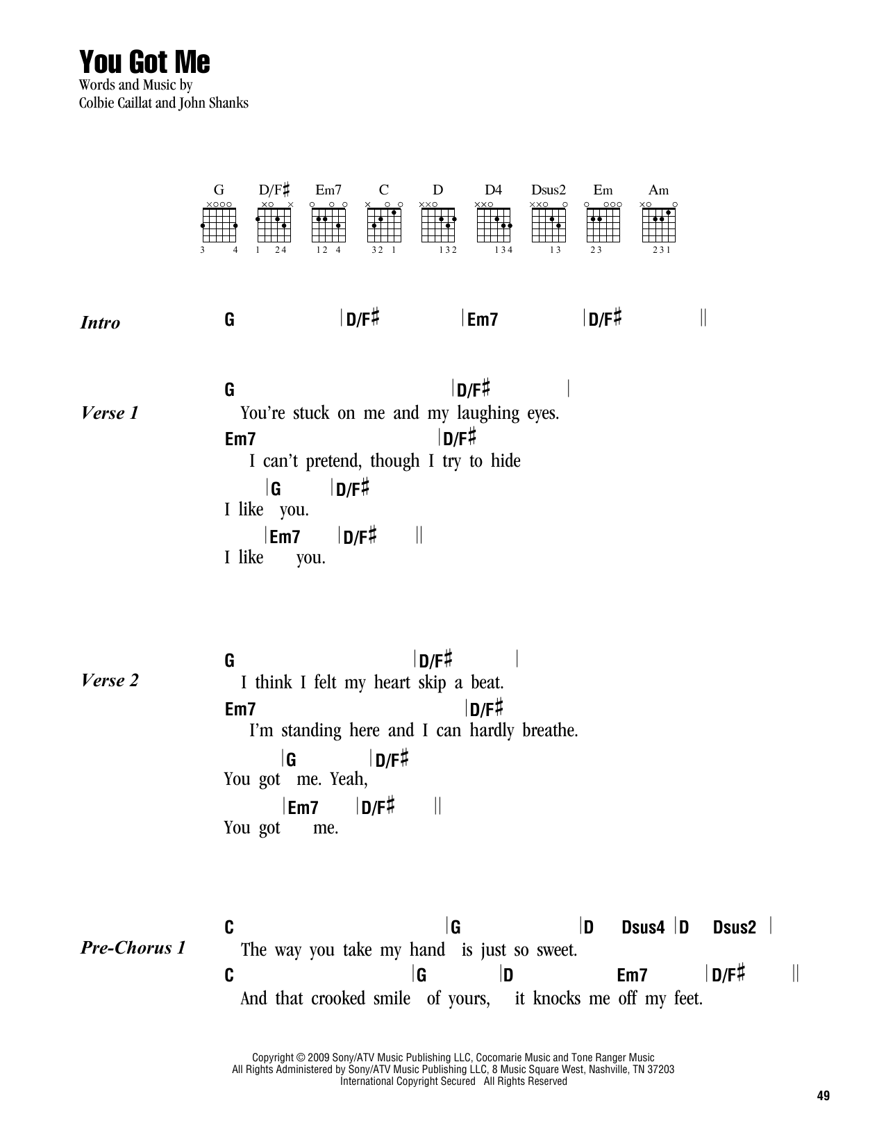 Colbie Caillat You Got Me sheet music notes and chords arranged for Guitar Chords/Lyrics