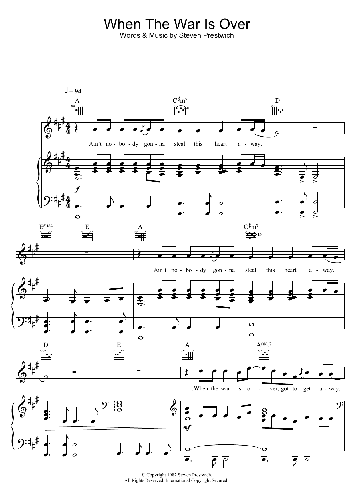 Cold Chisel When The War Is Over sheet music notes and chords. Download Printable PDF.