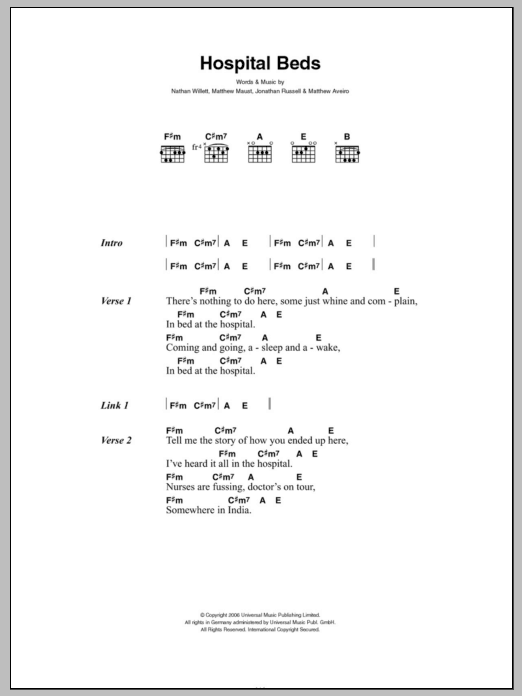 Cold War Kids Hospital Beds sheet music notes and chords arranged for Piano, Vocal & Guitar Chords