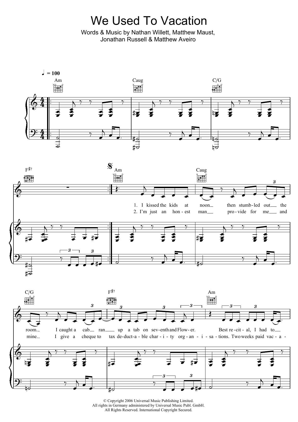 Learn to play Cold War Kids We Used To Vacation sheet music for Guitar Chords/Lyrics in minutes. Price: 4.4900$ Cold War Kids We Used To Vacation sheet music notes and chords arranged for Guitar Chords/Lyrics