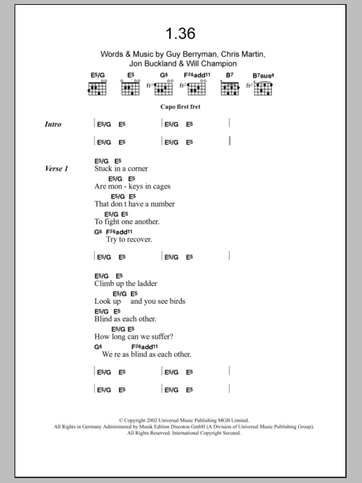 Coldplay 1.36 sheet music notes and chords. Download Printable PDF.