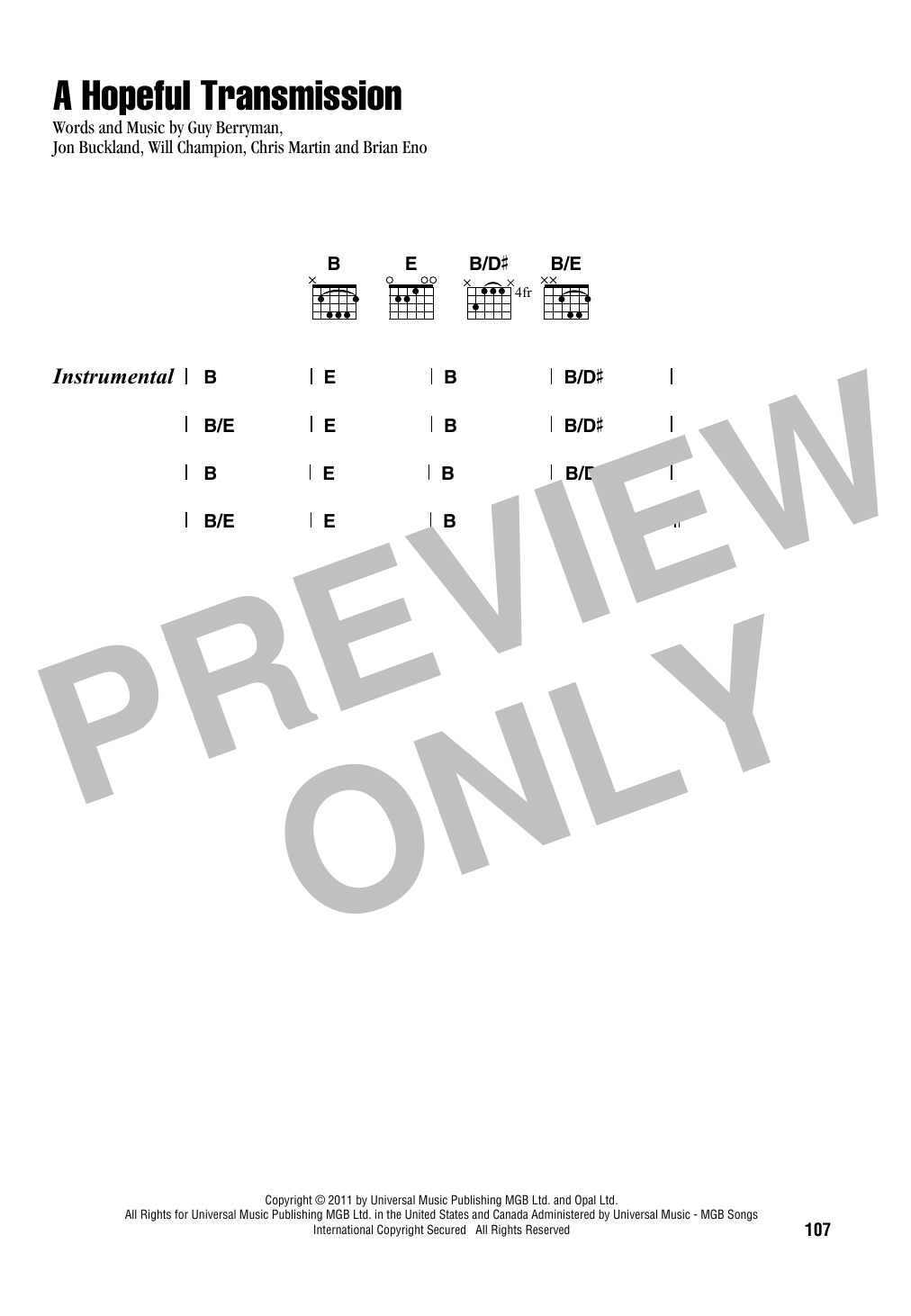 Coldplay A Hopeful Transmission sheet music notes and chords. Download Printable PDF.