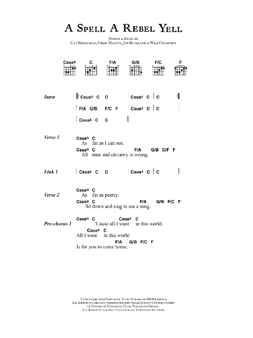 Coldplay A Spell A Rebel Yell sheet music notes and chords. Download Printable PDF.