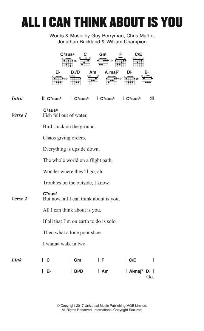 Coldplay All I Can Think About Is You sheet music notes and chords. Download Printable PDF.