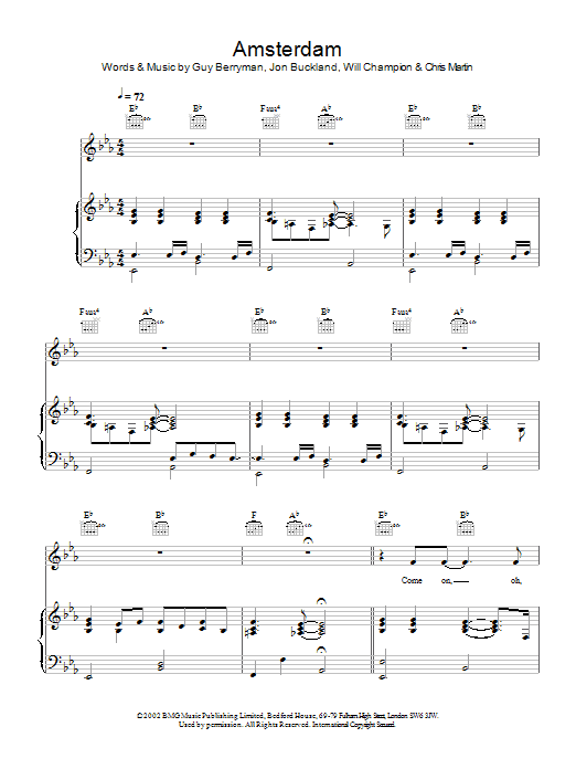 Coldplay Amsterdam sheet music notes and chords. Download Printable PDF.