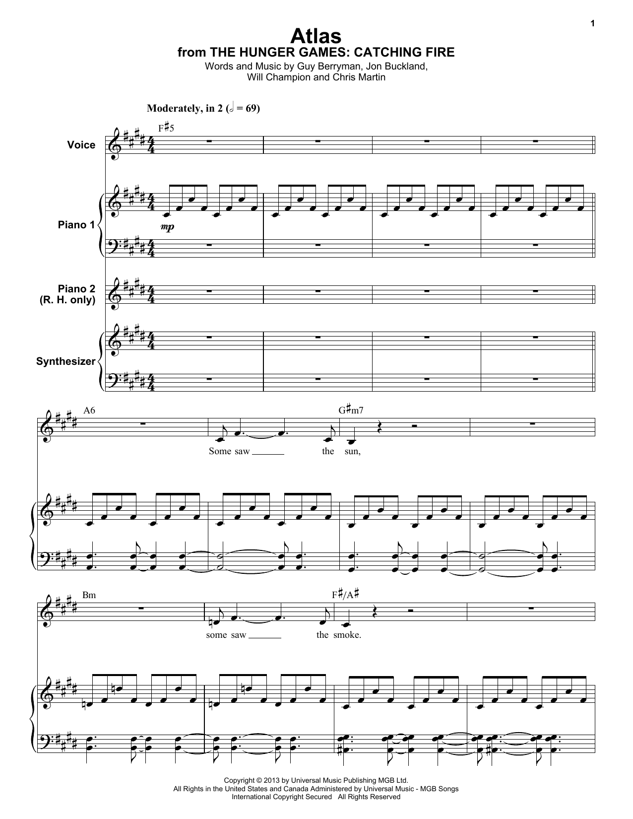 Coldplay Atlas sheet music notes and chords. Download Printable PDF.