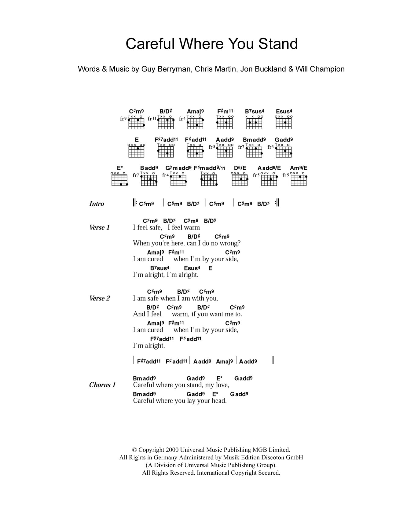 Coldplay Careful Where You Stand sheet music notes and chords. Download Printable PDF.