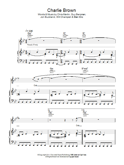 Coldplay Charlie Brown sheet music notes and chords. Download Printable PDF.