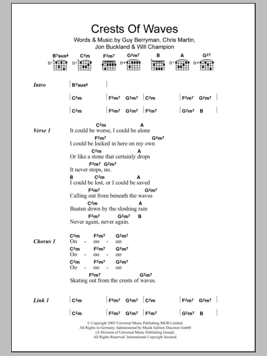 Coldplay Crests Of Waves sheet music notes and chords. Download Printable PDF.