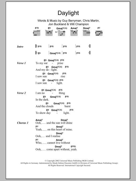 Coldplay Daylight sheet music notes and chords. Download Printable PDF.