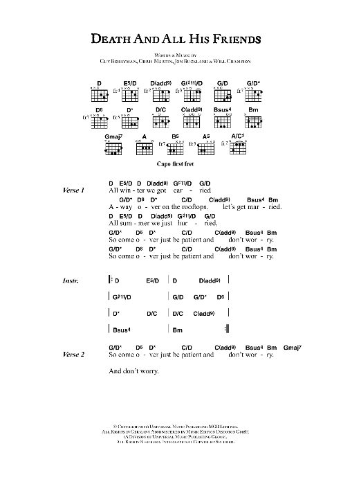 Coldplay Death And All His Friends sheet music notes and chords. Download Printable PDF.