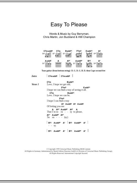 Coldplay Easy To Please sheet music notes and chords. Download Printable PDF.