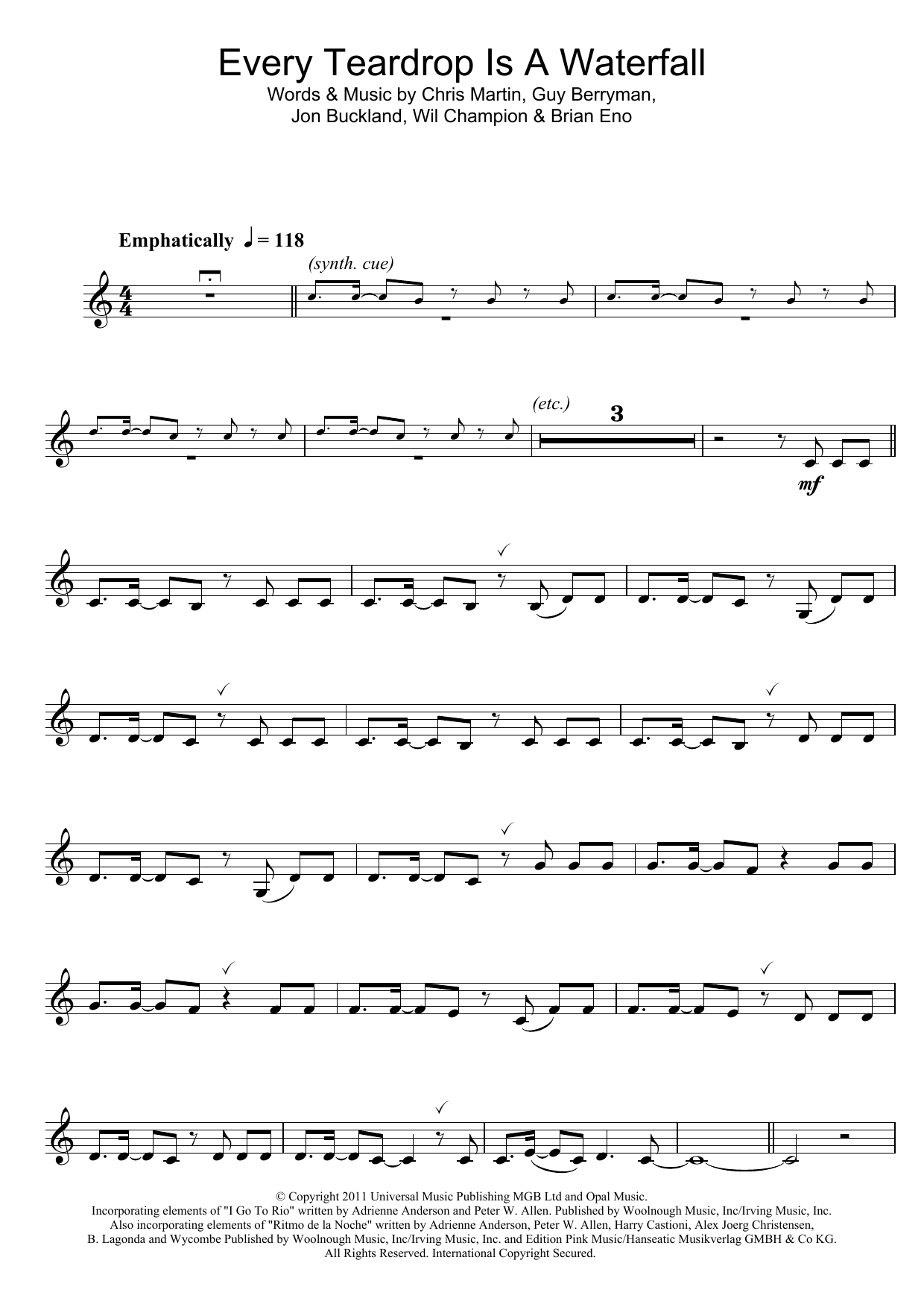 Coldplay Every Teardrop Is A Waterfall sheet music notes and chords. Download Printable PDF.