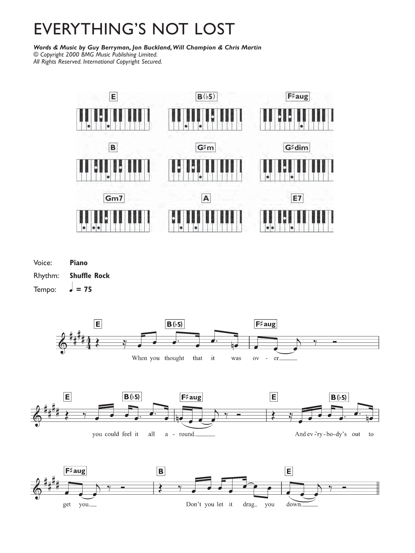 Coldplay Everything's Not Lost sheet music notes and chords. Download Printable PDF.