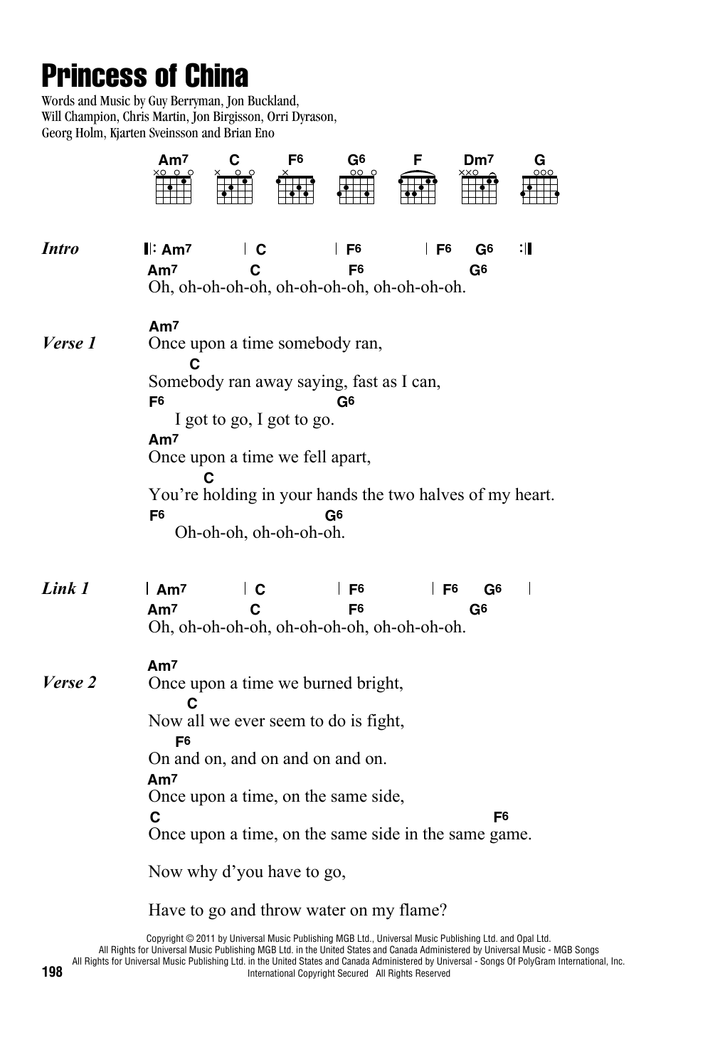 Coldplay featuring Rihanna Princess Of China sheet music notes and chords. Download Printable PDF.