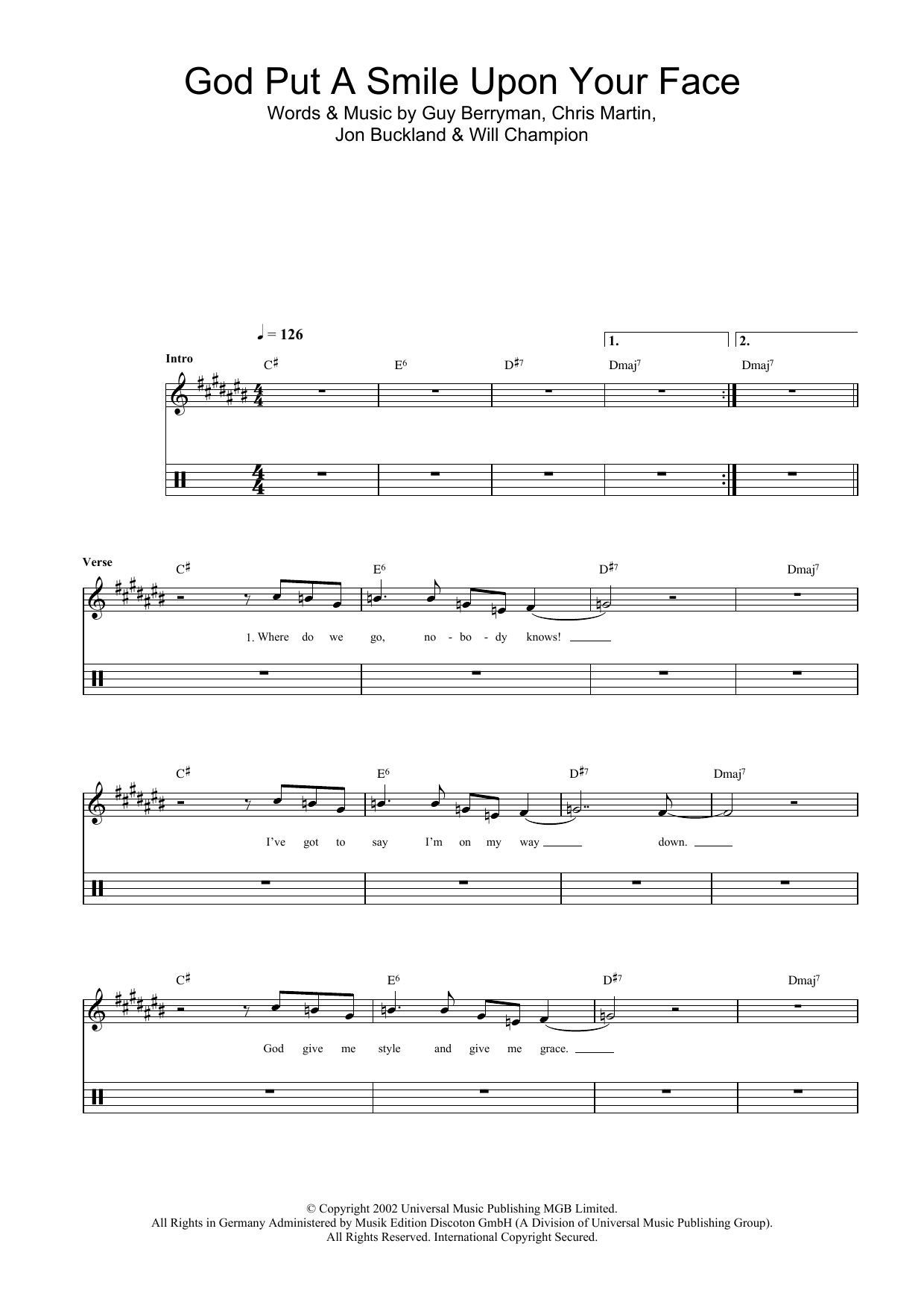 Coldplay God Put A Smile Upon Your Face sheet music notes and chords. Download Printable PDF.