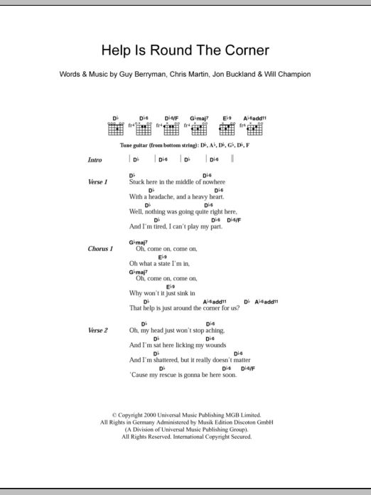 Coldplay Help Is Round The Corner sheet music notes and chords. Download Printable PDF.