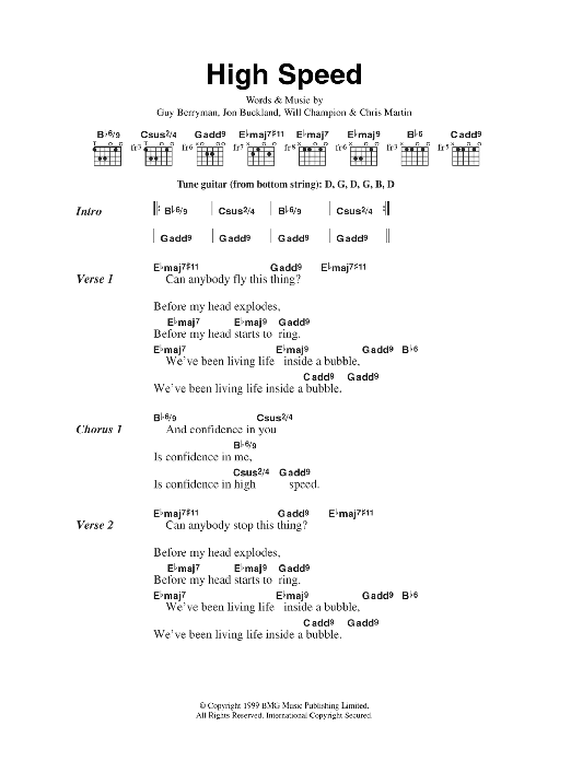 Coldplay High Speed sheet music notes and chords. Download Printable PDF.