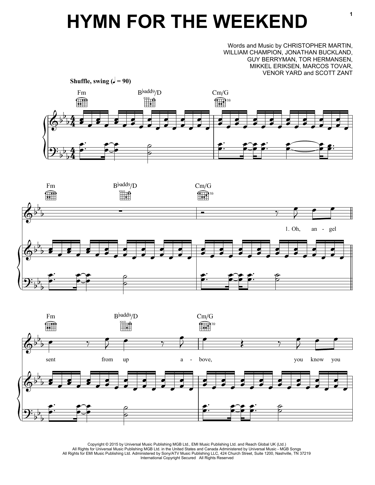 Coldplay Hymn For The Weekend sheet music notes and chords. Download Printable PDF.