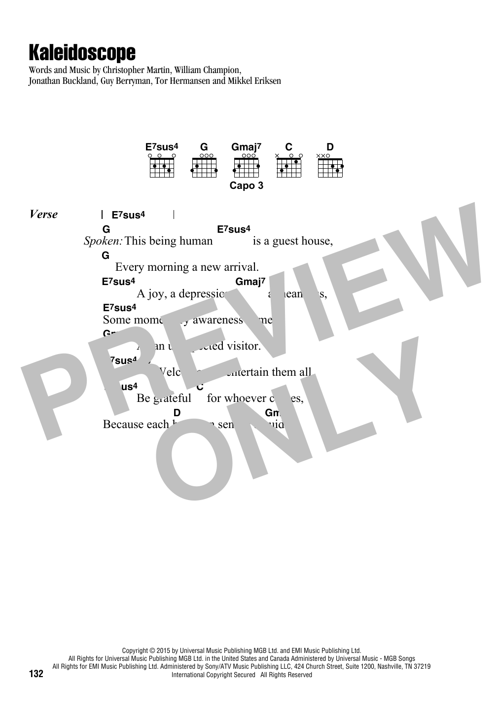 Coldplay Kaleidoscope sheet music notes and chords. Download Printable PDF.