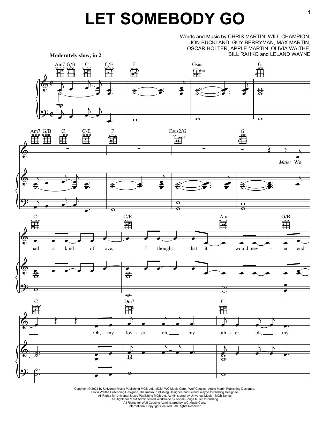 Coldplay Let Somebody Go (feat. Selena Gomez) sheet music notes and chords. Download Printable PDF.