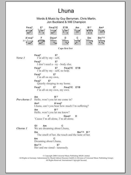 Coldplay Lhuna sheet music notes and chords. Download Printable PDF.