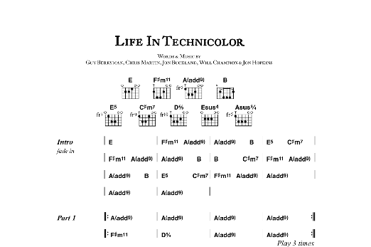 Learn to play Coldplay Life In Technicolor sheet music for Piano Solo in minutes. Price: 7.8900$ Coldplay Life In Technicolor sheet music notes and chords arranged for Piano Solo
