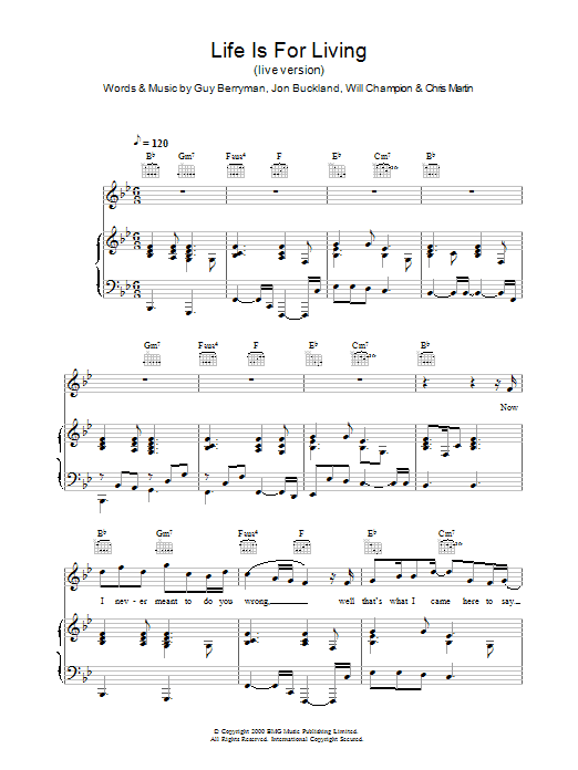 Learn to play Coldplay Life Is For Living (live version) sheet music for Piano, Vocal & Guitar Chords in minutes. Price: 7.8900$ Coldplay Life Is For Living (live version) sheet music notes and chords arranged for Piano, Vocal & Guitar Chords