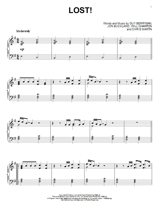 Coldplay Lost! sheet music notes and chords. Download Printable PDF.