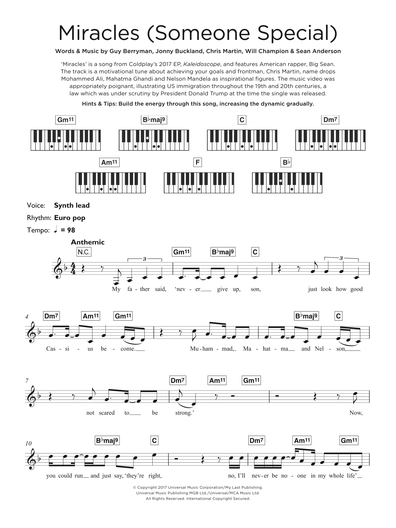 Coldplay Miracles (Someone Special) (feat. Big Sean) sheet music notes and chords. Download Printable PDF.