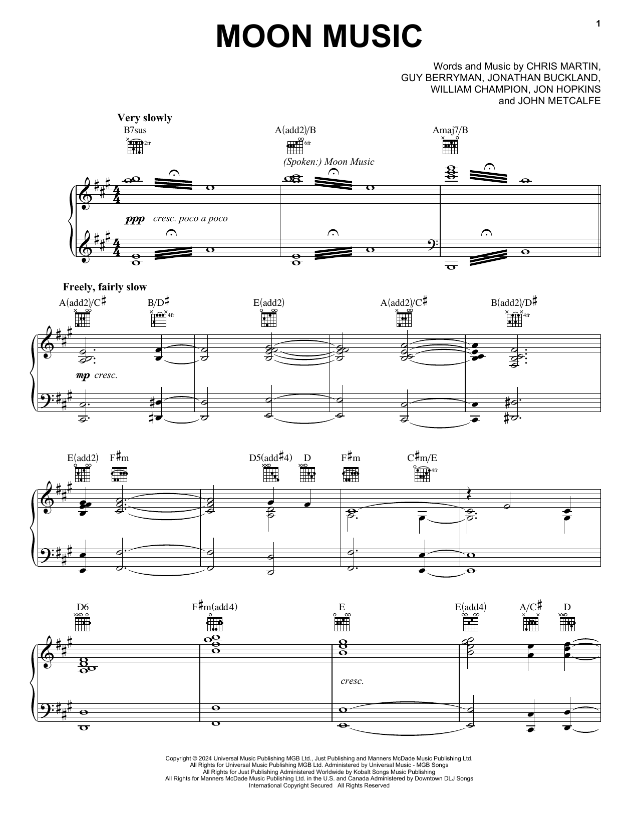 Coldplay Moon Music (feat. Jon Hopkins) sheet music notes and chords. Download Printable PDF.