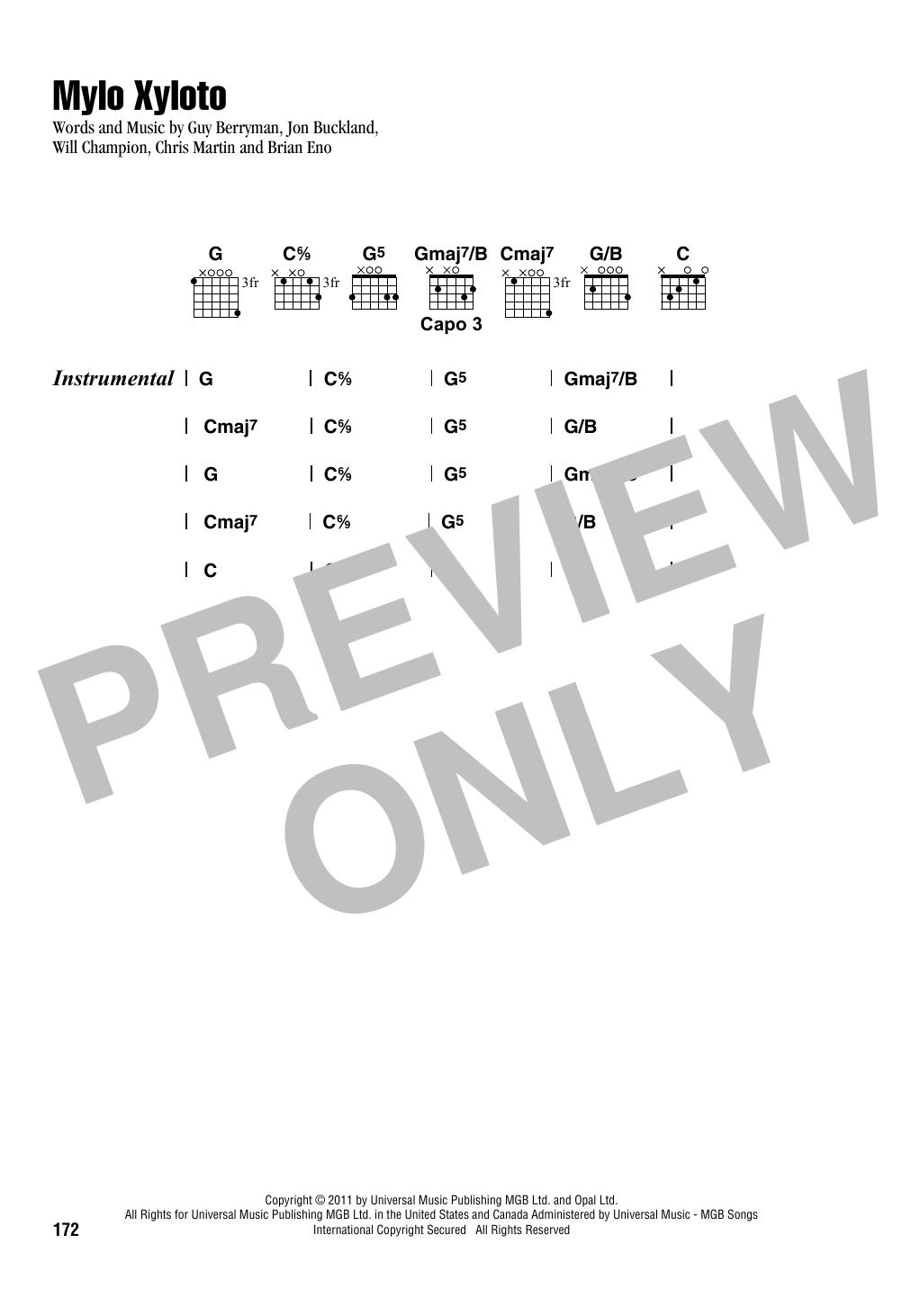 Coldplay Mylo Xyloto sheet music notes and chords. Download Printable PDF.