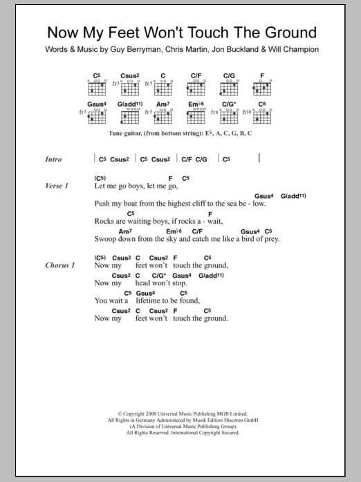 Coldplay Now My Feet Won't Touch The Ground sheet music notes and chords. Download Printable PDF.