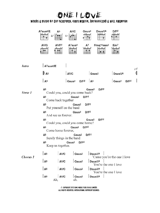 Coldplay One I Love sheet music notes and chords. Download Printable PDF.