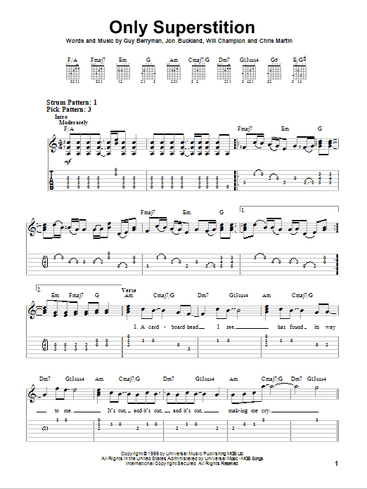 Coldplay Only Superstition sheet music notes and chords. Download Printable PDF.