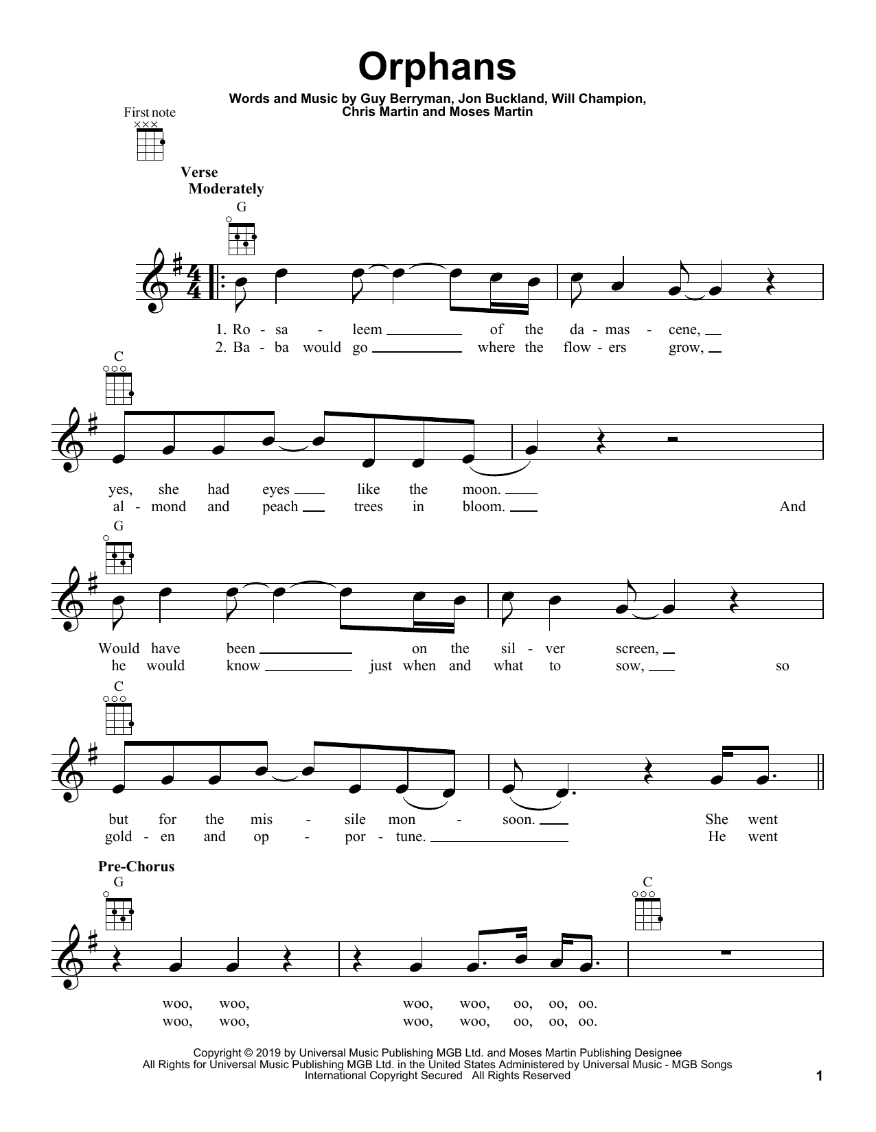 Learn to play Coldplay Orphans sheet music for Ukulele in minutes. Price: 5.9900$ Coldplay Orphans sheet music notes and chords arranged for Ukulele