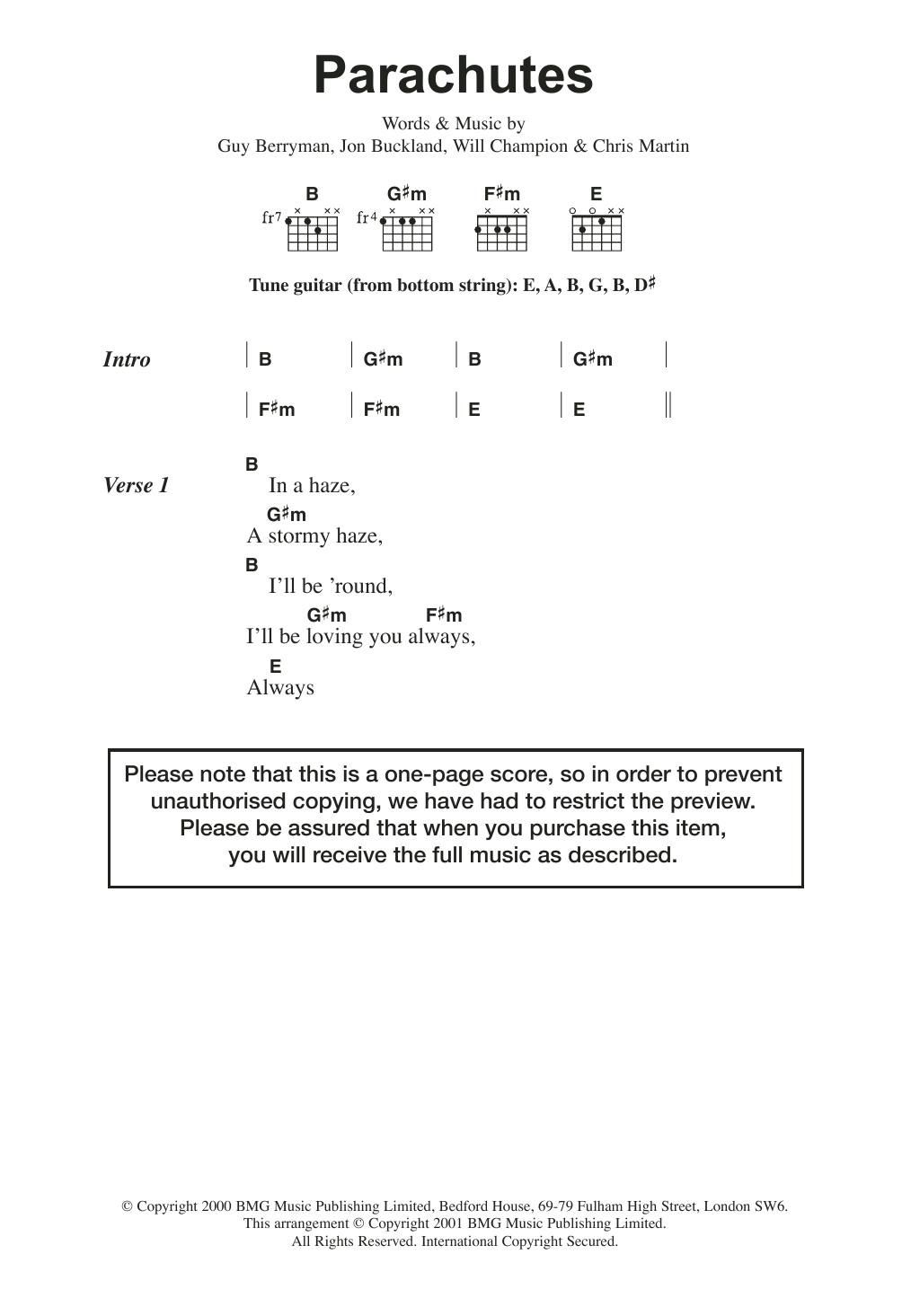 Coldplay Parachutes sheet music notes and chords. Download Printable PDF.