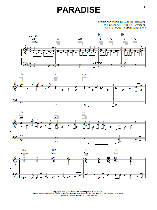 Coldplay Paradise sheet music notes and chords. Download Printable PDF.