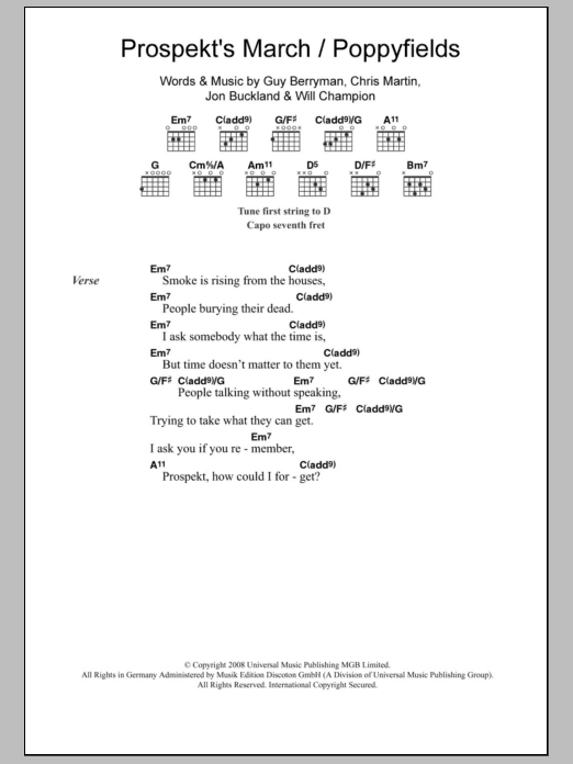 Coldplay Prospekt's March / Poppyfields sheet music notes and chords. Download Printable PDF.